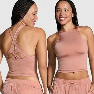 Plus Size XXL Victoria Secret PINK Almond Beige Seamless Halter Sports Bra Tank
